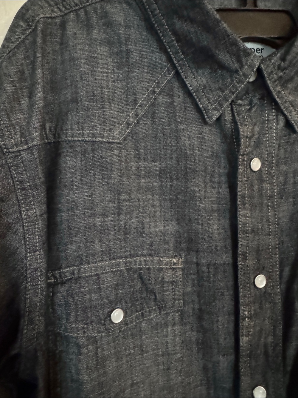 Paper Denim & Cloth Men's dk blue/gray Denim Button-Down Western Shirt. Y2K
